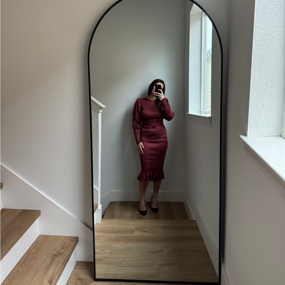 ASOS DESIGN shirred midi tea dress with puff sleeves